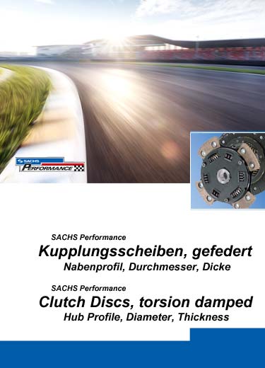 Discos de embrague SACHS Performance, versin con resorte, informacin sobre los perfiles del cubo, el dimetro, el espesor y el par de impacto.