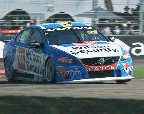 Volvo S60 on the racetrack with SACHS clutch in the V8 Supercars touring car race series.