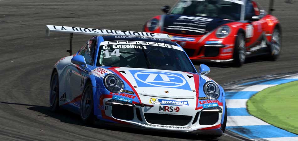 Porsche 911 GT3 med SACHS-koppling p racerbanan i Hockenheim.